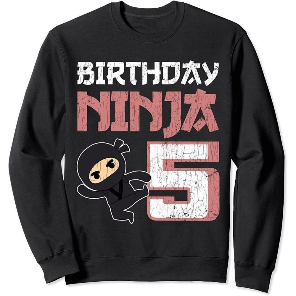 5 Year Old Birthday Ninja Graphic Kids Crewneck Sweatshirt